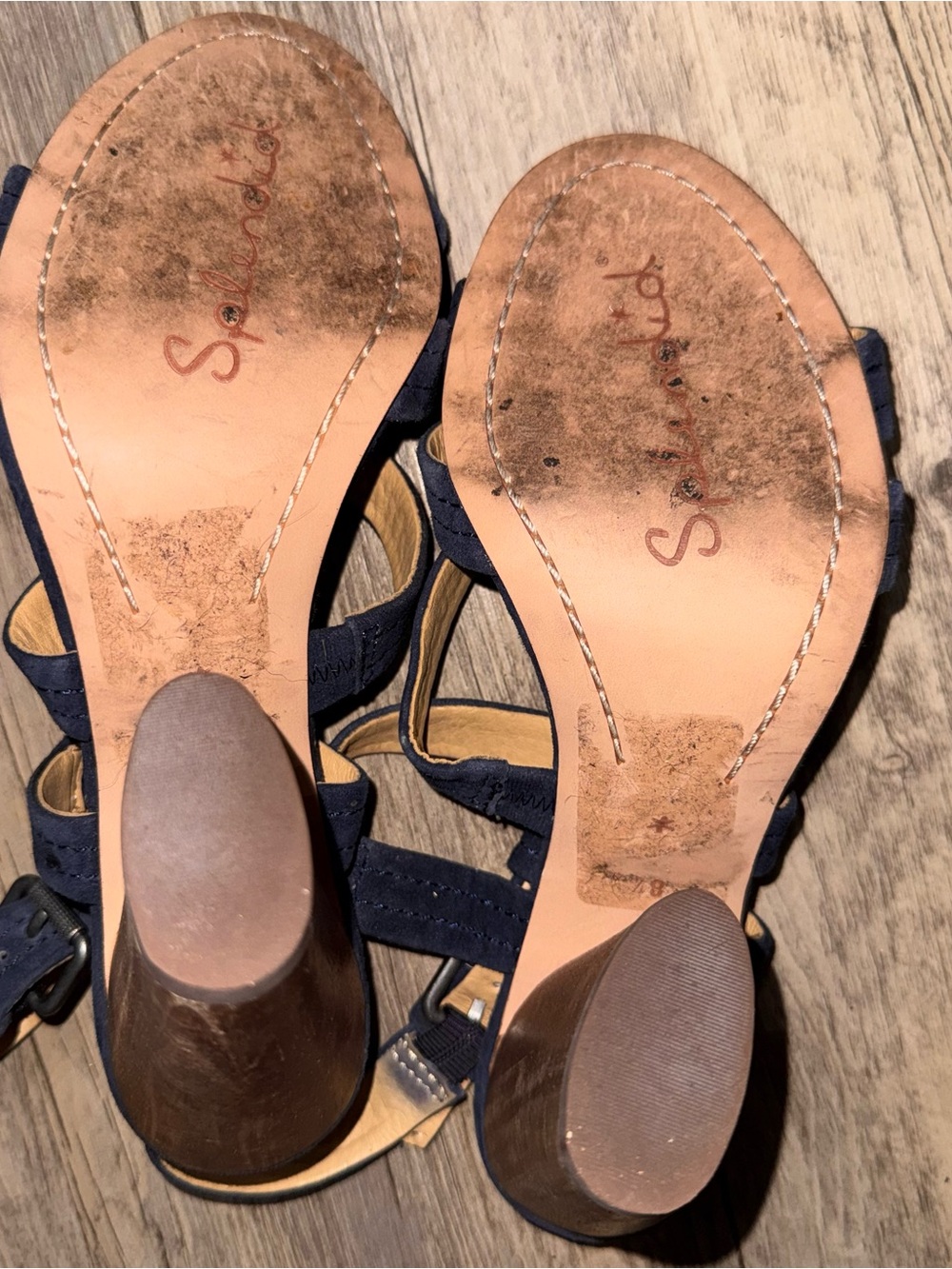 Splendid Navy Suede Strappy Block Heel Sandals - Picture 7 of 13